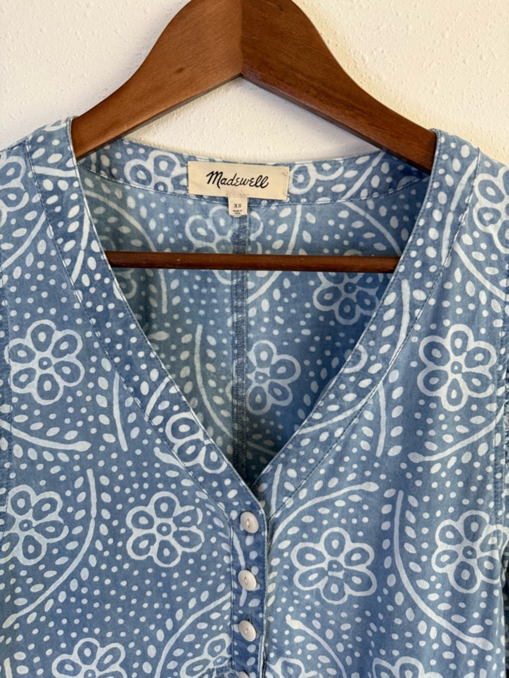Madewell Blue Floral Empire Waist Mini Dress Puff Sleeve XS - Picture 3 of 10